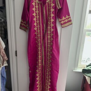 Pink and Gold Embroidered Kaftan